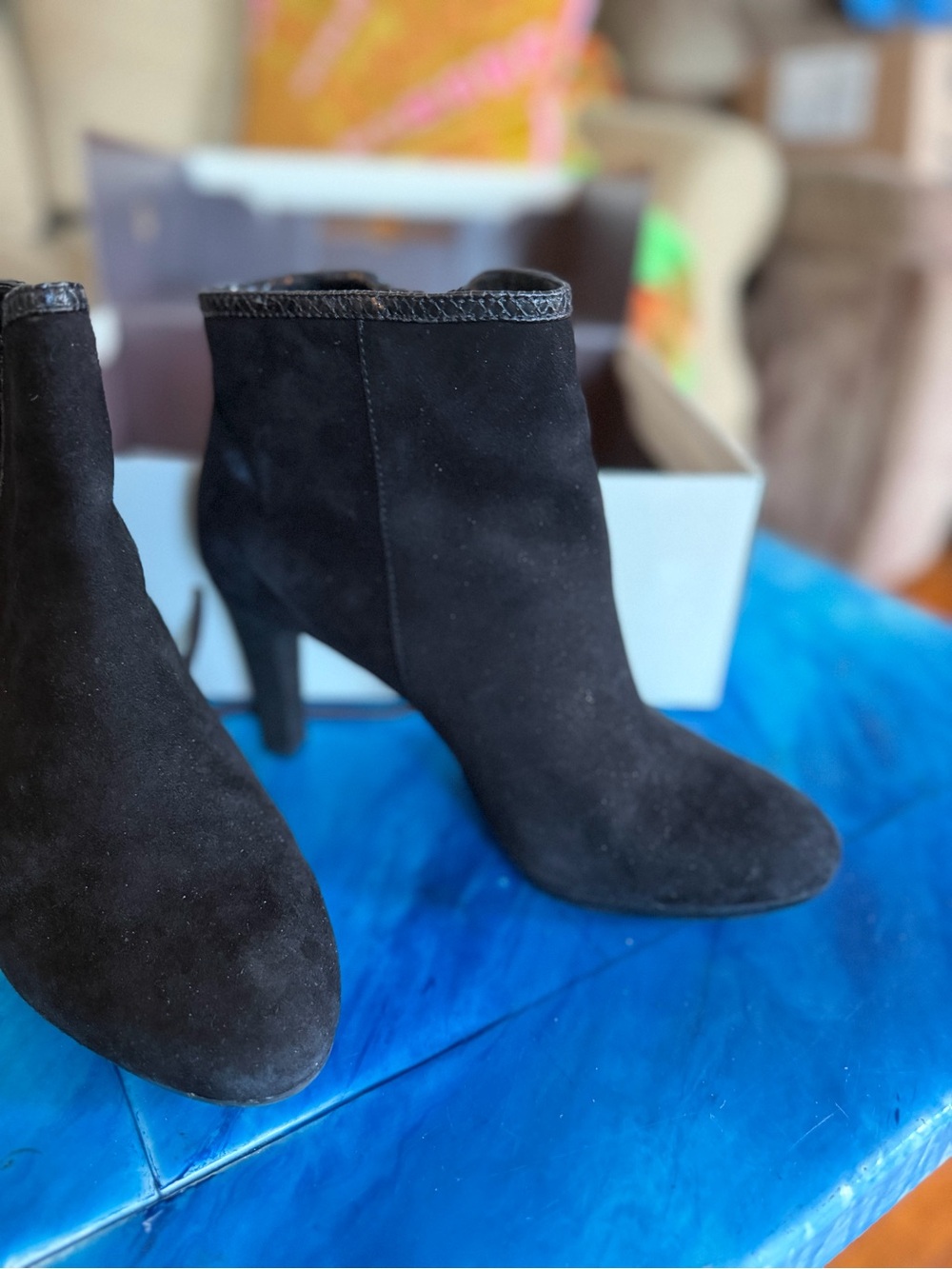Anne Klein Black Suede Ankle Booties